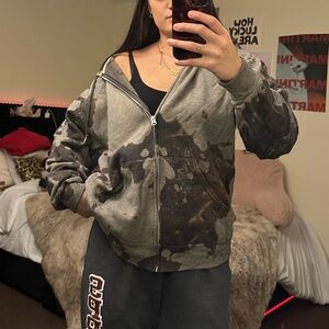 Hanes Women's Bleached Hoodie - Gray and Black